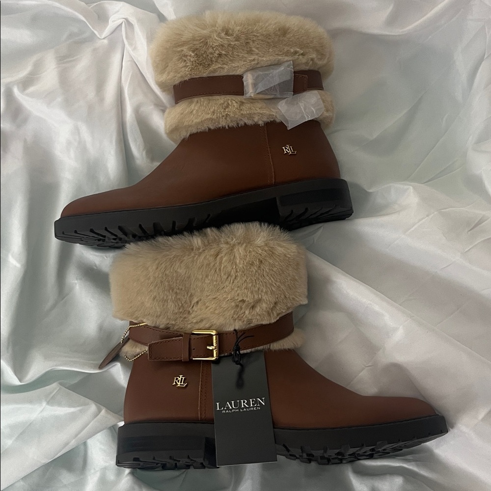 Lauren Ralph Lauren Waterproof Brown Fur-Trimmed Boots